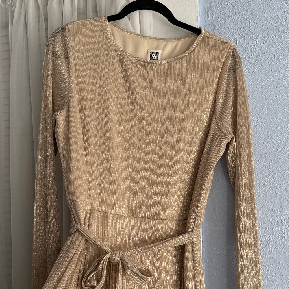 Anne Klein Shimmering Gold Long Sleeve Dress